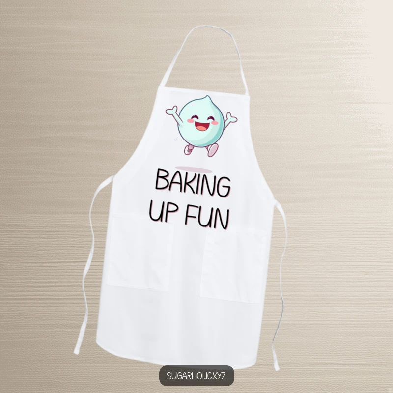 Funny Apron featuring a grinning candy character in a dynamic leap, bringing sugary excitement and humor to cooking tasks.