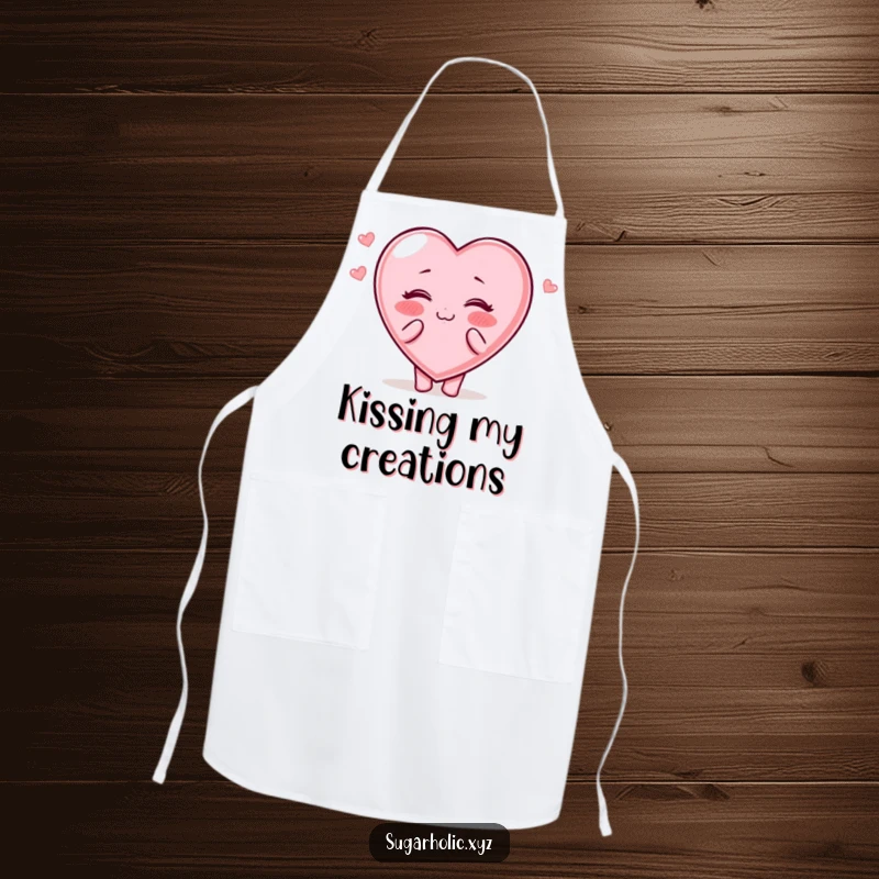 Funny Apron: Candy heart character with rosy cheeks blows kisses, perfect for spreading love while cooking.