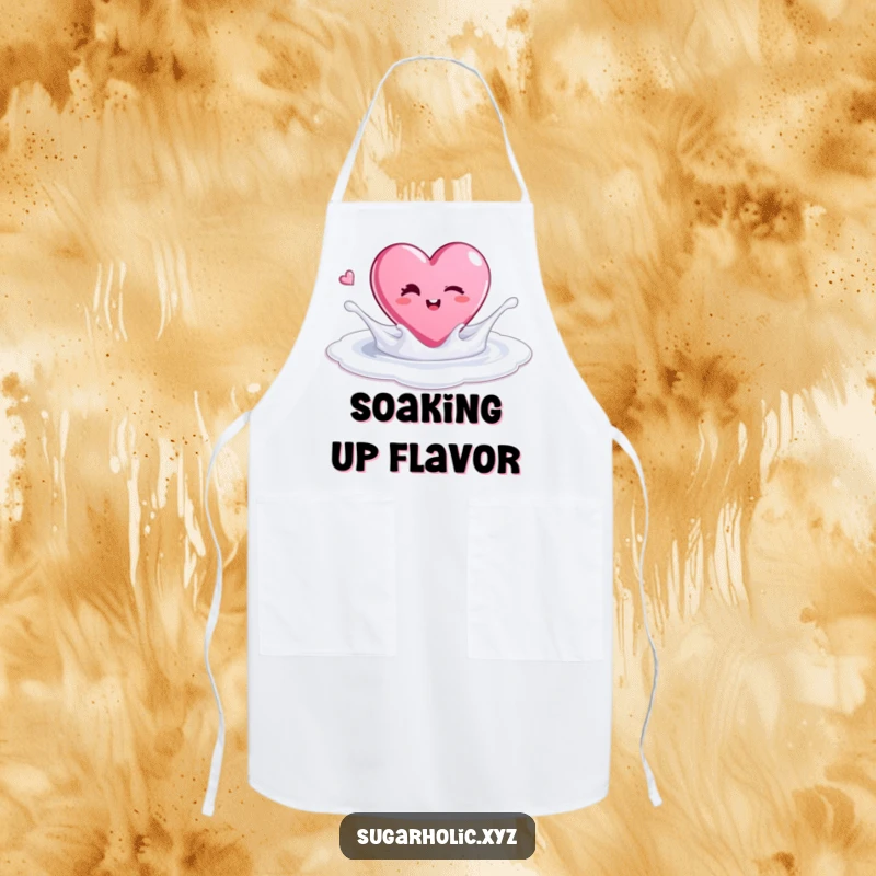 Funny apron featuring a winking candy heart splashing in a sugar pool, ideal for bakers and chefs.