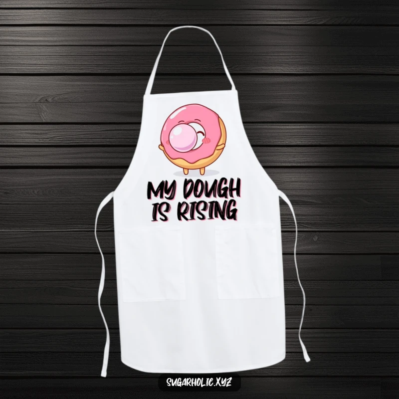 Funny cooking donut character, playfully blowing a massive bubble gum bubble, perfect for the kitchen and chefs.