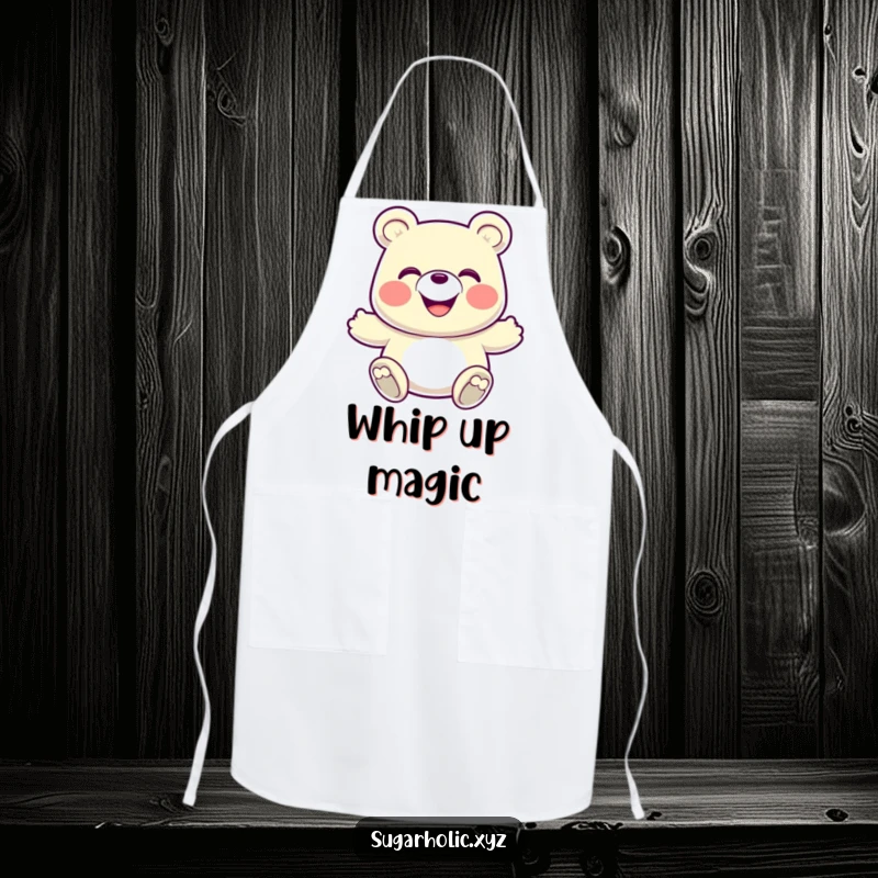 Funny Apron: Features a grinning gummy bear in an energetic bounce, perfect for adding fun and playfulness to cooking.
