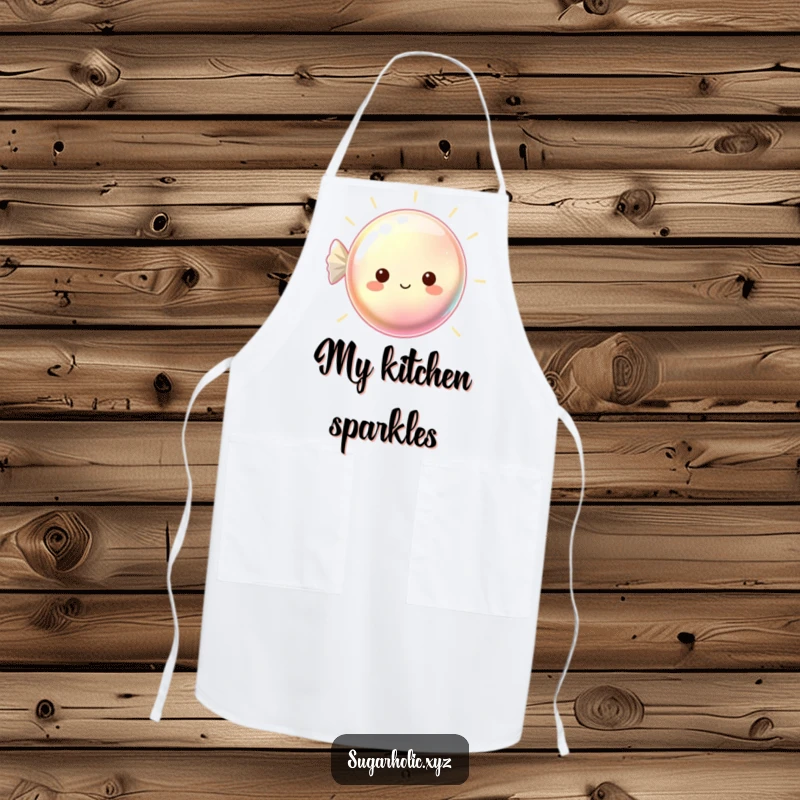 Funny apron featuring a beaming, shimmering hard candy, perfect for bringing sparkle to culinary tasks.