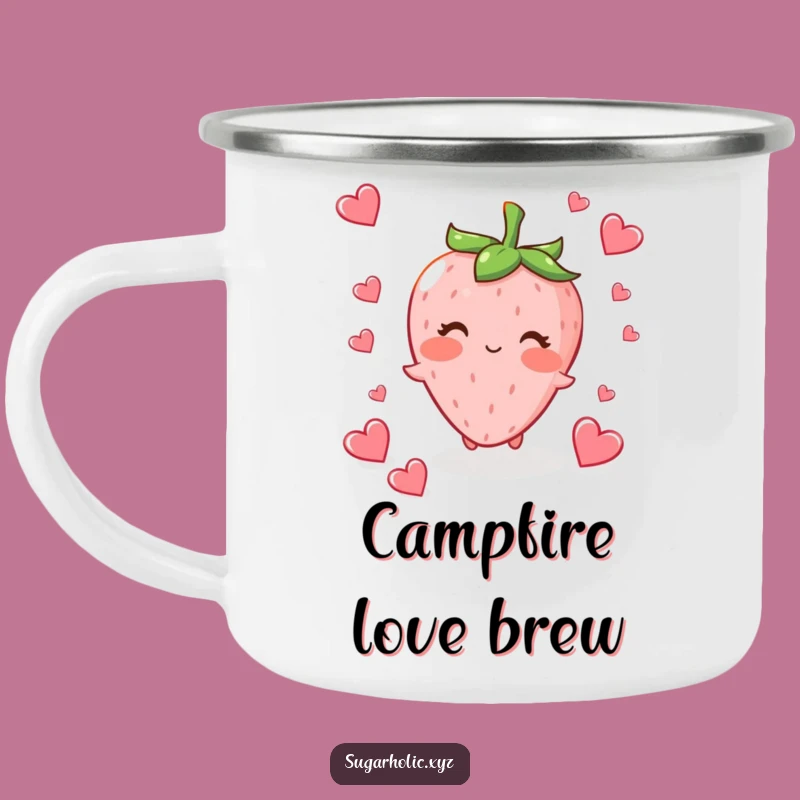 Funny Strawberry Heart Camping Mug - Durable Blushing Enamel Cup Gift