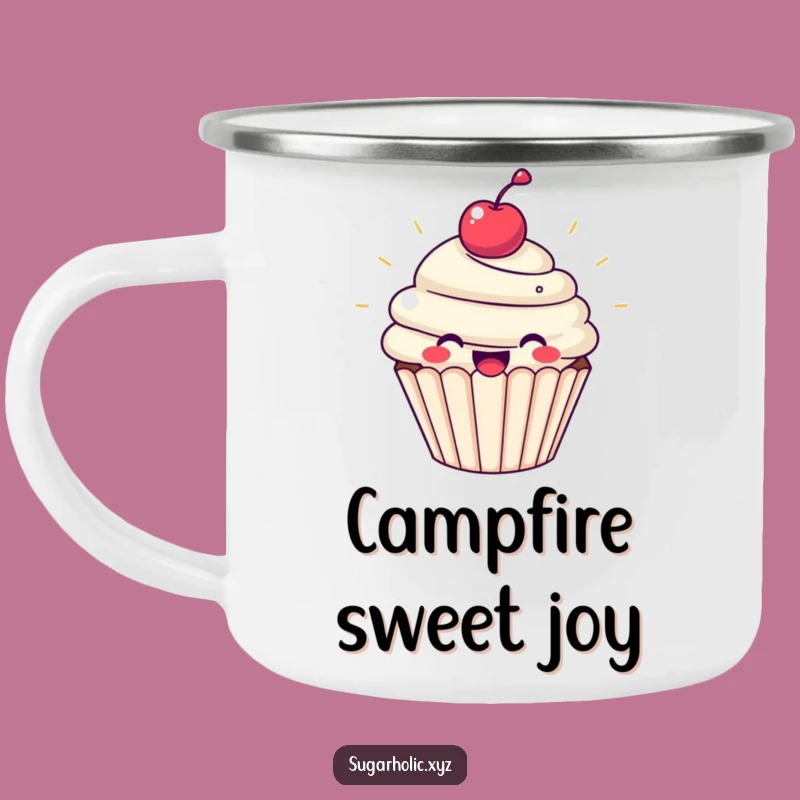 Funny Cupcake Joy Camping Mug: Beaming Treat Cup, Perfect Funny Gift for Campsite Sweetness