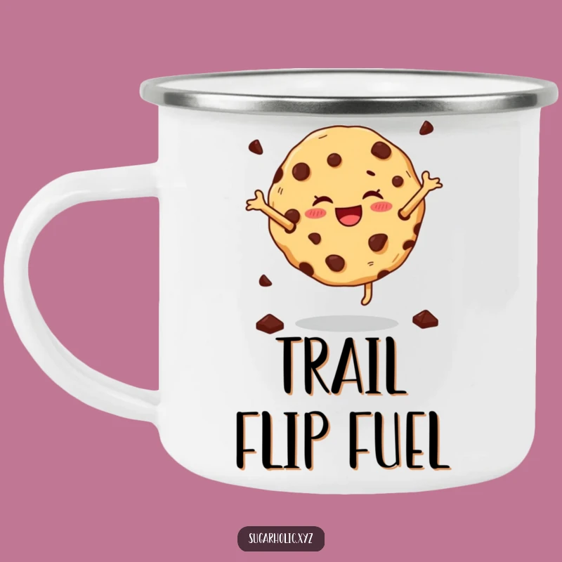 Funny Cartwheeling Cookie Enamel Camping Mug - Adventure Sweetness, Perfect Funny Gift