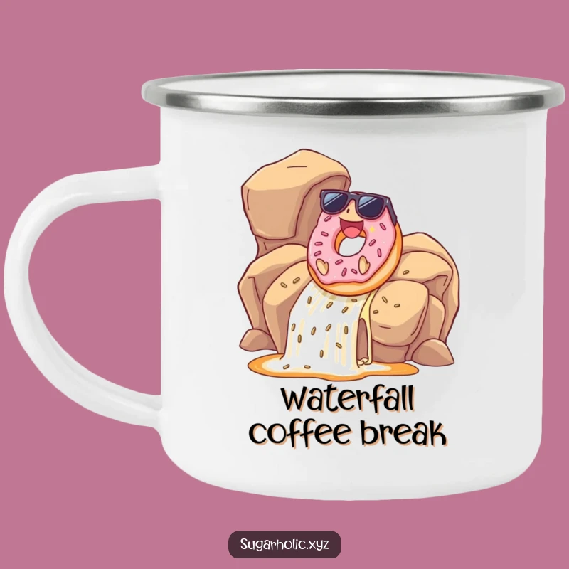 Funny Donut Camping Mug: Caramel Waterfall Adventures, Hilarious Outdoor Gift