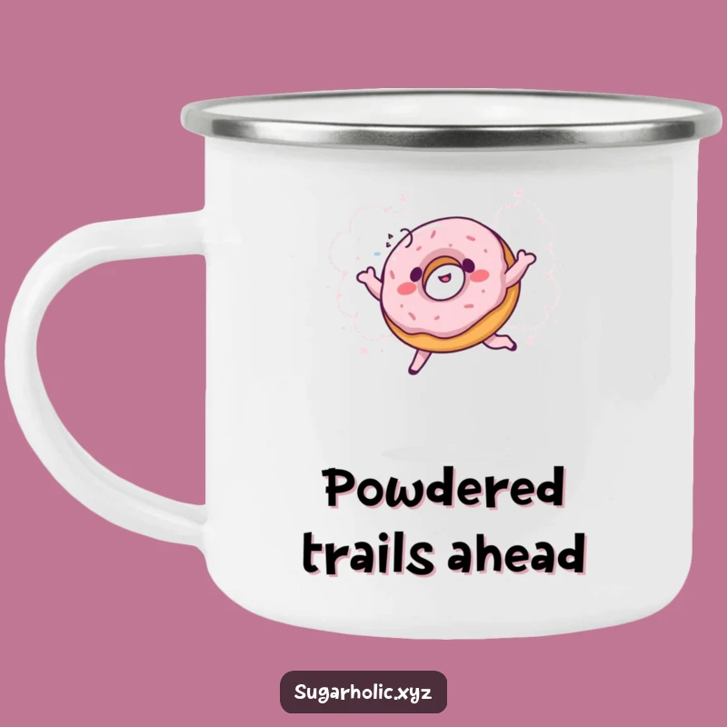 Funny Giggling Donut Powder Jump Camping Mug - Adventure Fuel with Sweet Humor