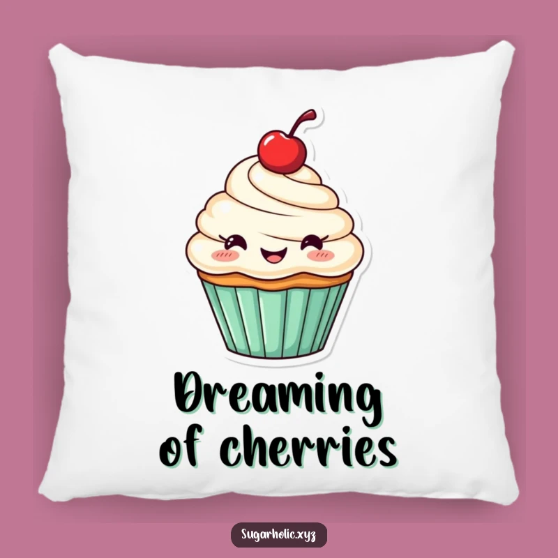 Funny Cupcake Pillow: Sweet Dreams with a Cheerful Cherry Character