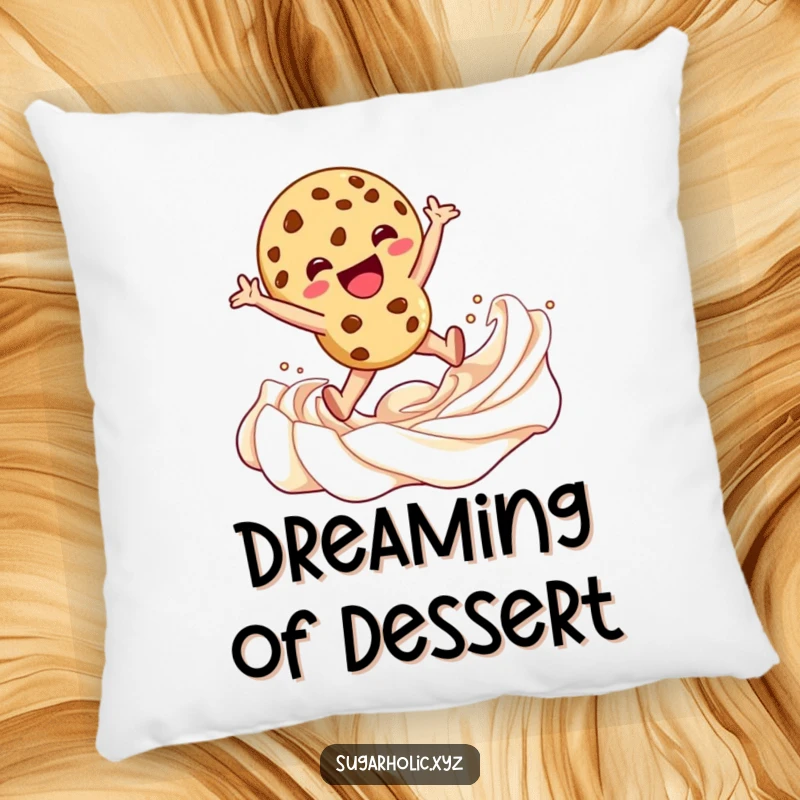Funny Pillow featuring a cookie character leaping into frosting, designed for cozy comfort and sweet, humorous dreams.