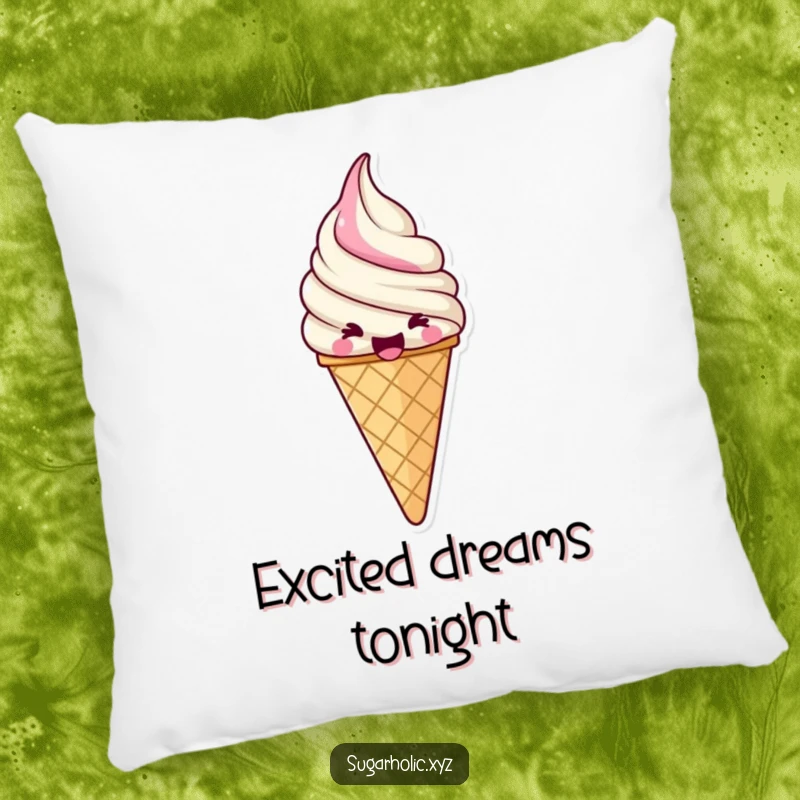 Funny jubilant ice cream cone pillow with a swirl of pure excitement, perfect for comfort and a hug of sweet joy.