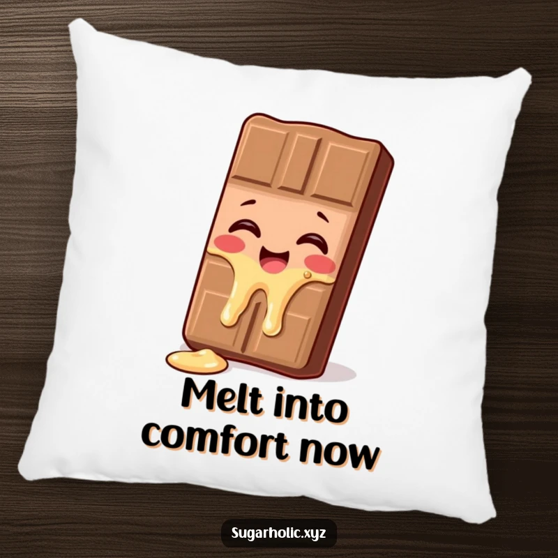 Funny giggling chocolate bar pillow, shown in a delightful melt, providing humorous and comfortable decorative accent for gifts.