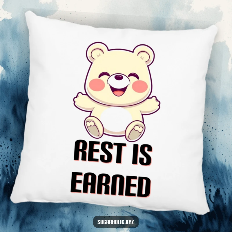 Funny Pillow: A grinning gummy bear in an energetic bounce, offering cozy comfort and a fun decorative touch.