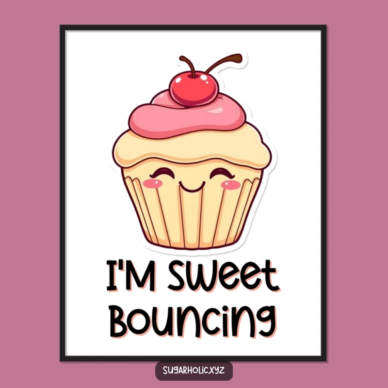 Funny Bouncing Cupcake Digital Art: Instant Download, Sweet Cherry Delight, Perfect Funny Gift Art