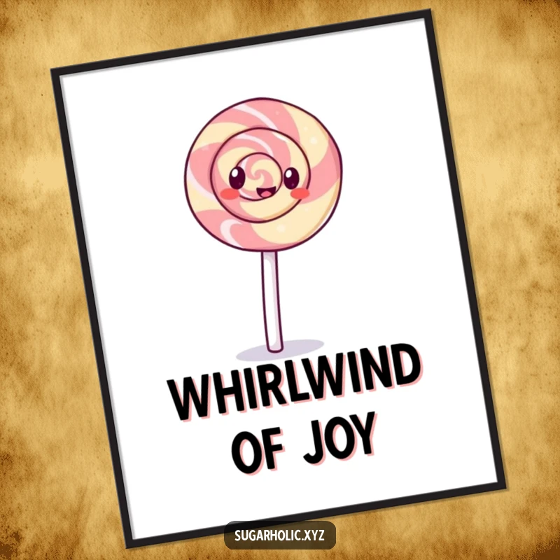 Funny giggling lollipop with a swirl pattern performing a cartwheel as digital art, capturing playful joy instantly.