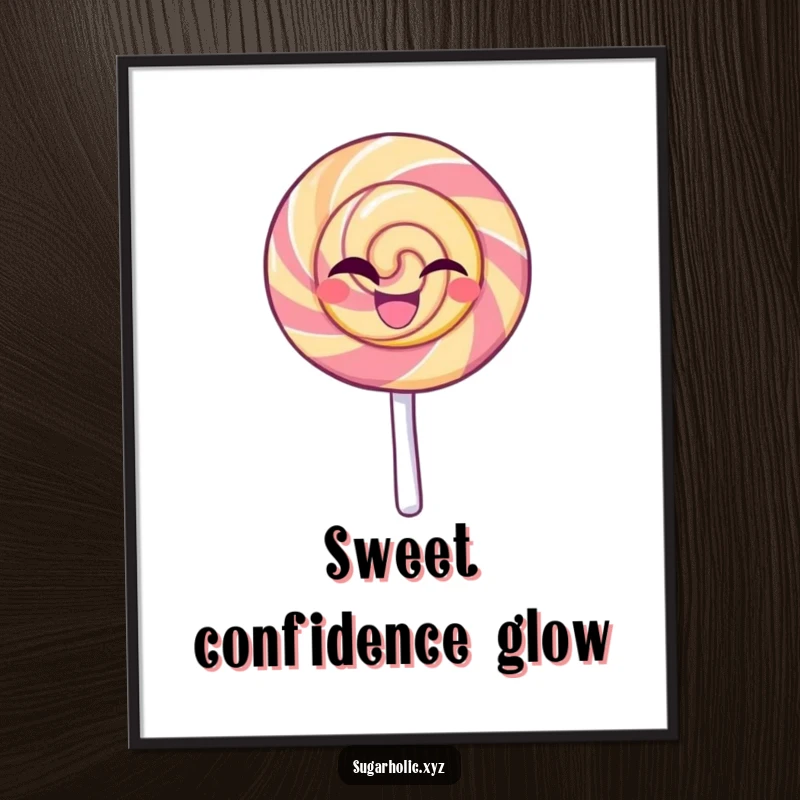 Funny digital art print of a beaming lollipop character giving a confident wink, perfect for instant download and sweet, playful wall decor.