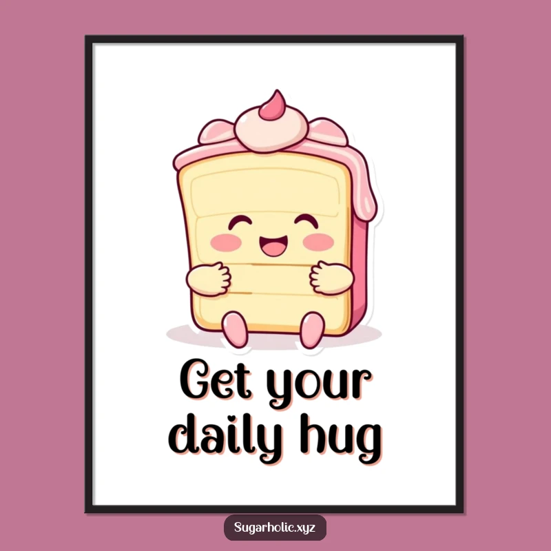 Funny Cake Hug Digital Print - Sweet Wall Art for Instant Joy