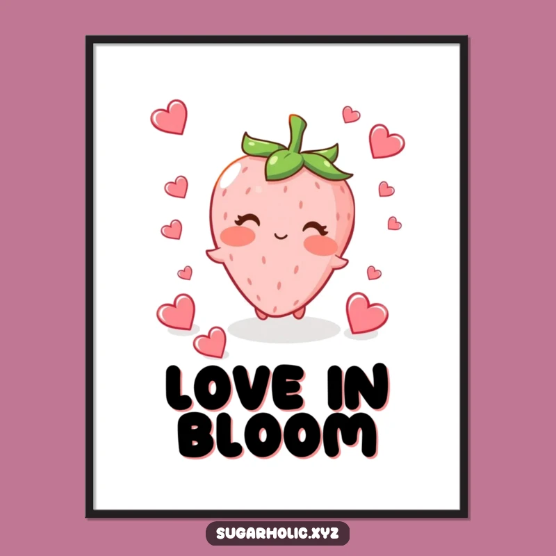 Funny Strawberry Love Digital Art - Blushing Character Heart Instant Download Gift