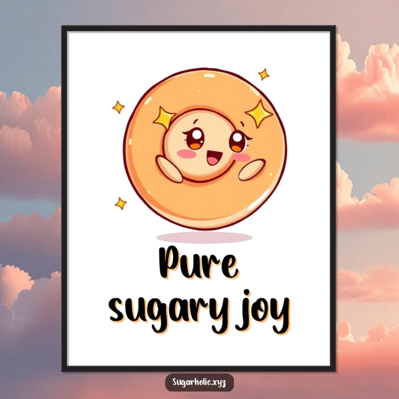 Funny digital art of a caramel swirl character spinning with ecstatic starry eyes, symbolizing pure joy and sweetness.