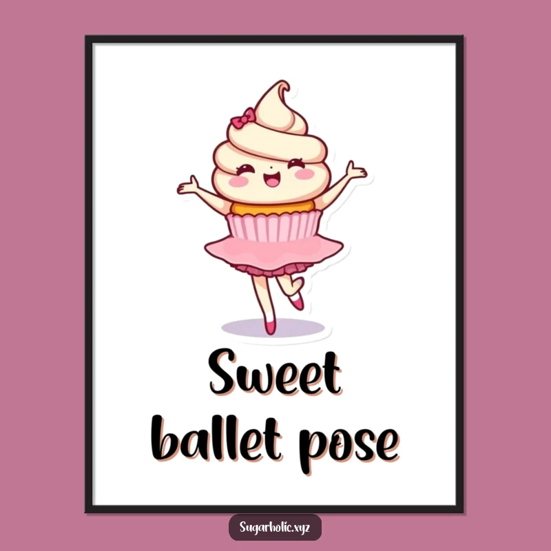 Funny Cupcake Ballet Digital Art: Delighted Character Download, Graceful Decor Gift