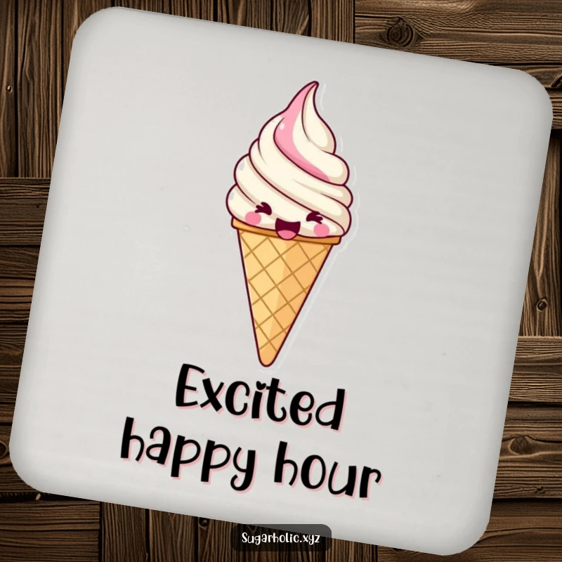 Funny jubilant ice cream cone coaster with a swirl of pure excitement, a cute and functional accessory.