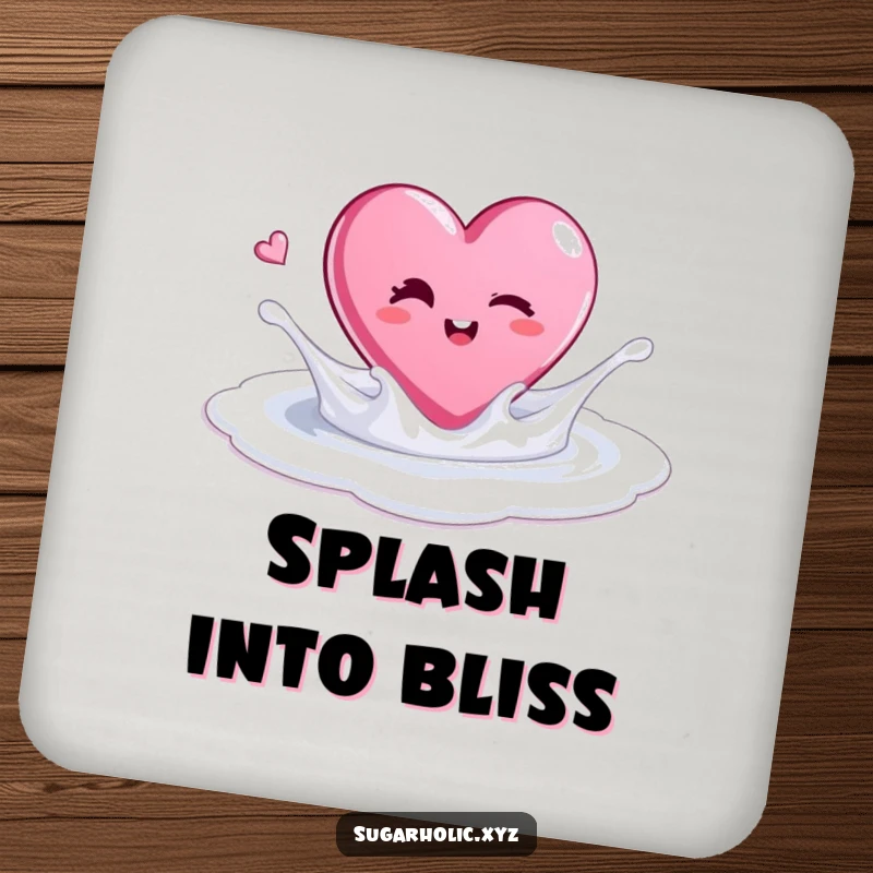 Funny drink coaster featuring a winking candy heart splashing in sugar, adding sweet flair.