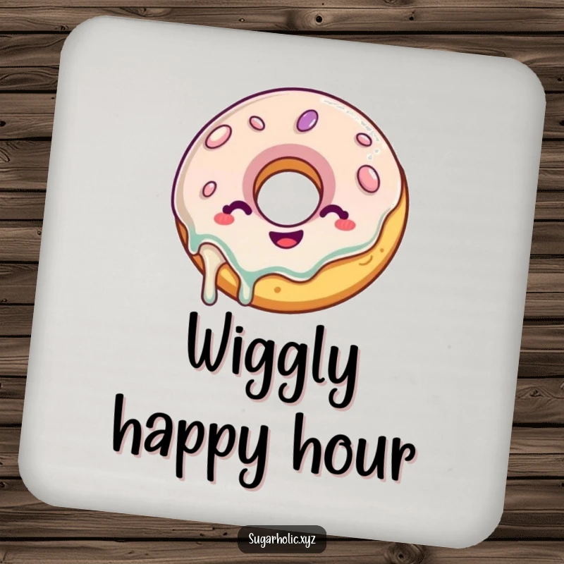 Funny Donut Coaster: A delighted donut with a glaze drip wiggles with glee, protecting surfaces with a sweet and humorous design.