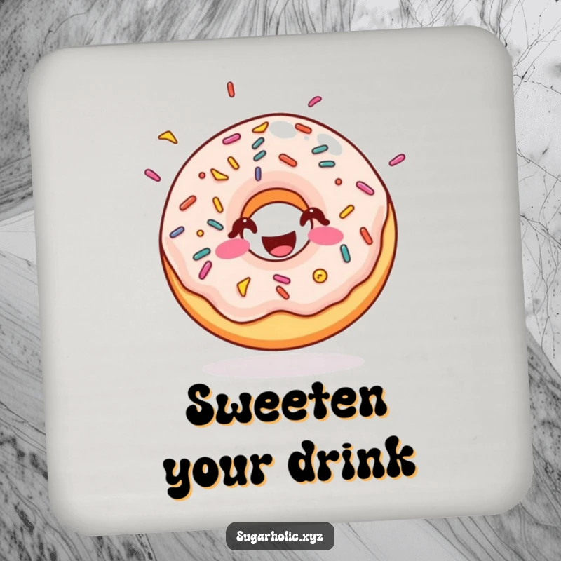 Funny doughnut coaster with sprinkles, bouncing with pure sugary joy, protects furniture, sweet decor, funny gift.