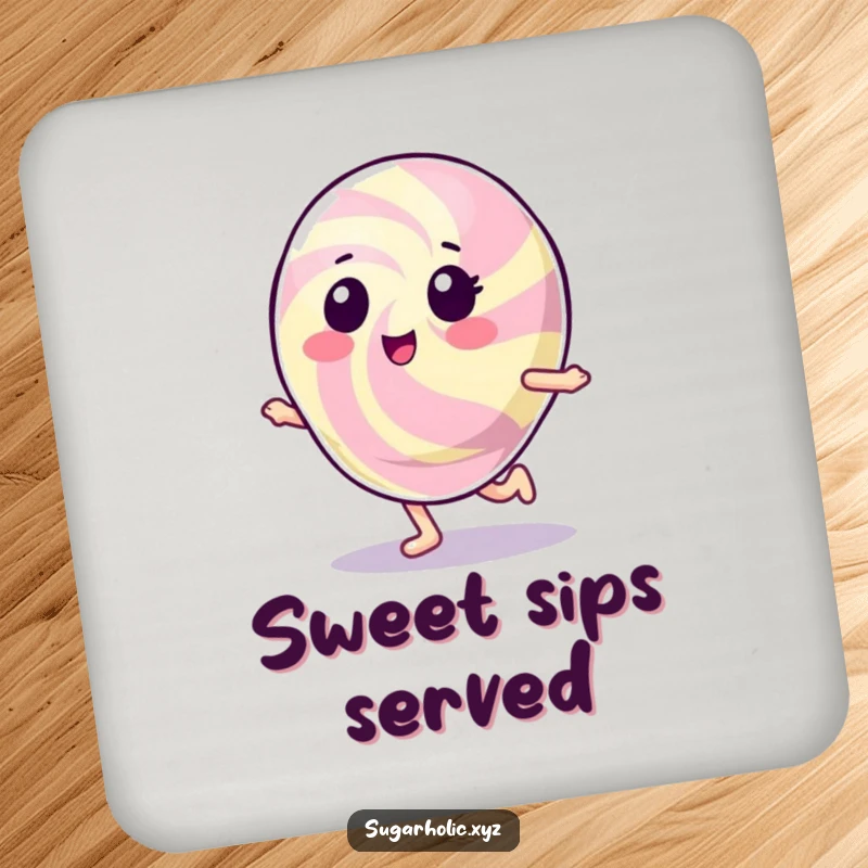 Funny Gumdrop Character Coaster: A shiny, happy gumdrop character captured in a delightful hopping pose.