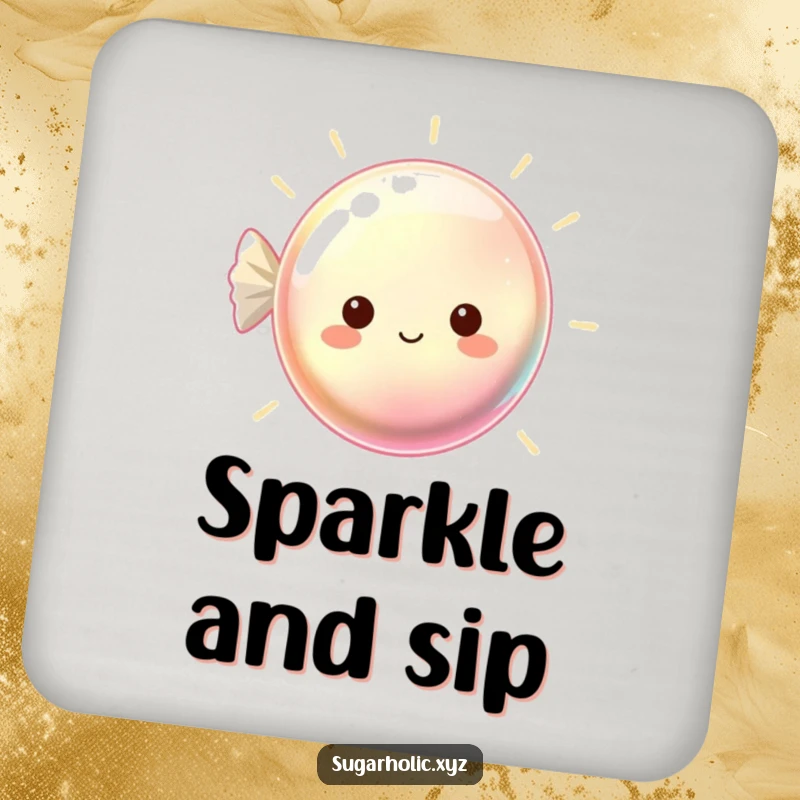 Funny coaster with a beaming, shimmering hard candy, offering stylish protection for surfaces.