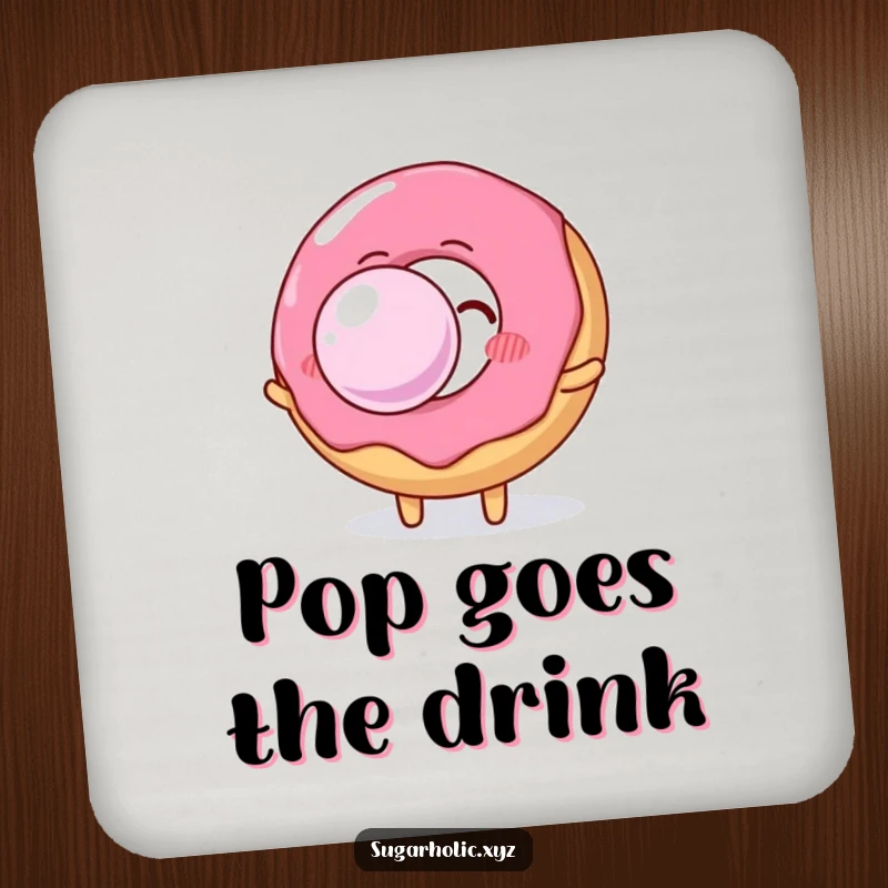 Funny donut character blowing a giant, iridescent bubble gum bubble, protecting surfaces with humor.