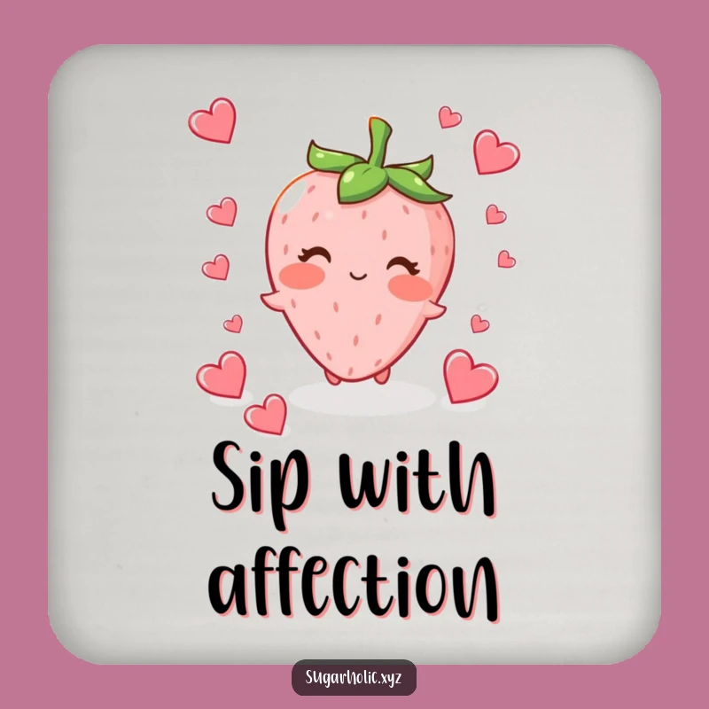Funny Strawberry Love Coaster Set - Cute Blushing Heart Drink Saver Gift