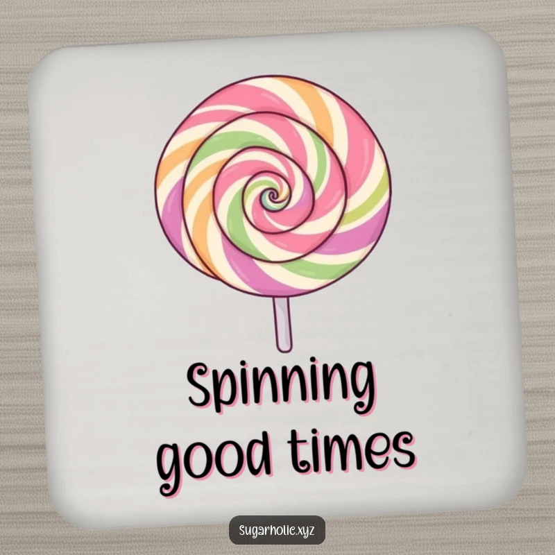 Funny lollipop coaster with a swirling pattern, spinning with excitement, protects furniture, energetic decor, funny gift.