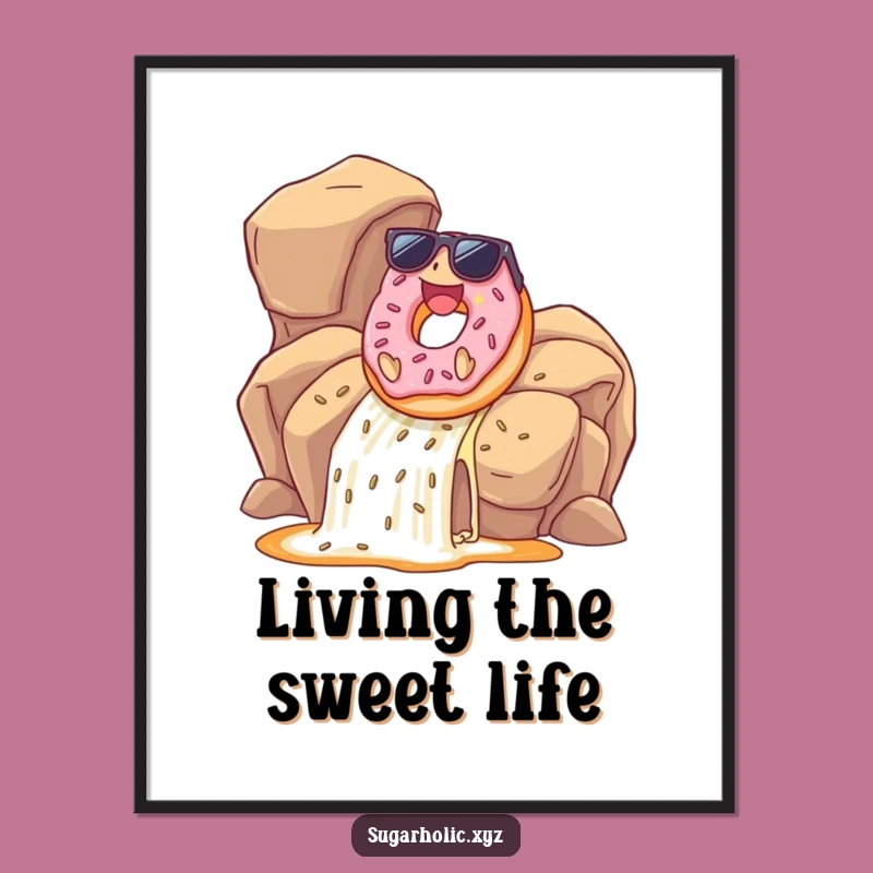 Funny Donut Poster: Caramel Waterfall Bliss, Joyful Wall Art Gift