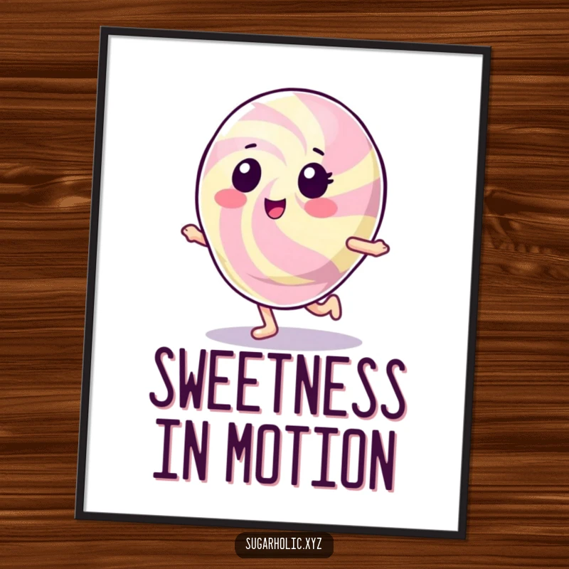 Funny Gumdrop Character Poster: A vibrant, shiny gumdrop in mid-hop, adding playful energy to any room.