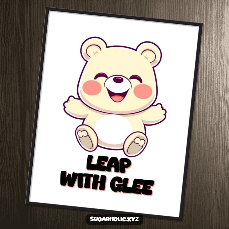 Funny Poster: A grinning gummy bear caught in an energetic bounce, bringing a sense of joy and playful movement.