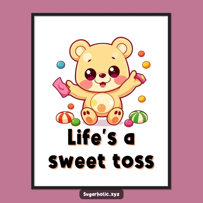 Funny Gummy Bear Juggling Poster - Colorful Candy Art Print