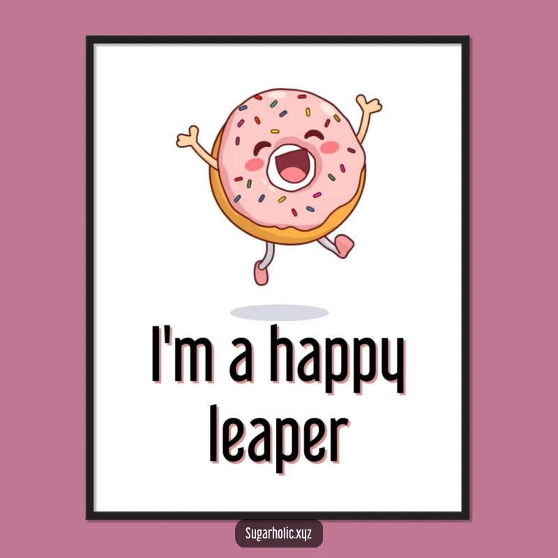 Funny Jumping Donut Poster: Joyful Leap Art, Sprinkled with Delight, Wonderful Funny Gift Decor