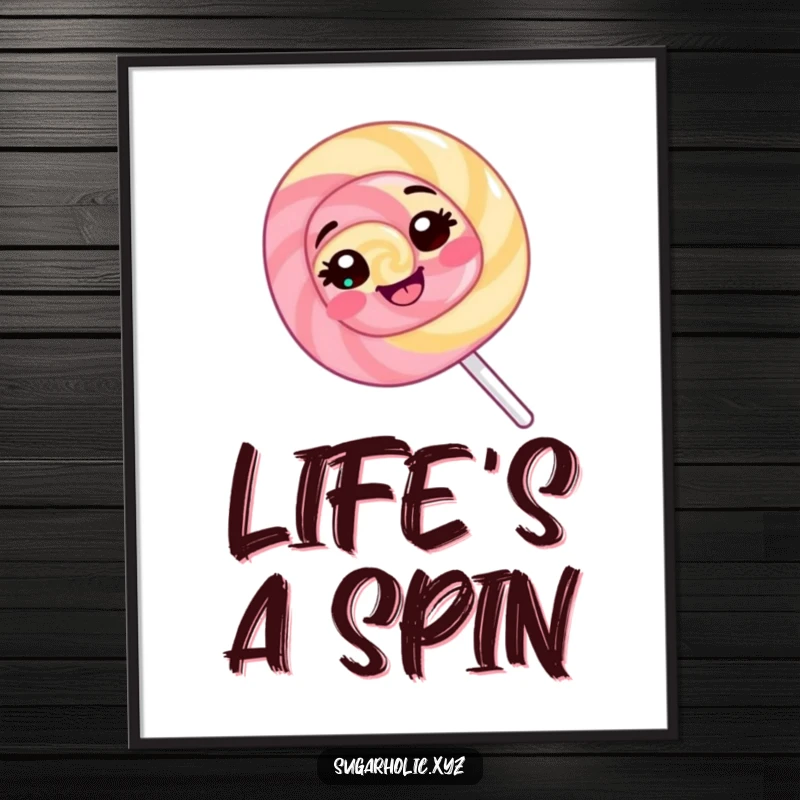 Funny Lollipop Poster: A giggling lollipop illustration spins happily, perfect for decorative wall art with a sweet and fun theme.