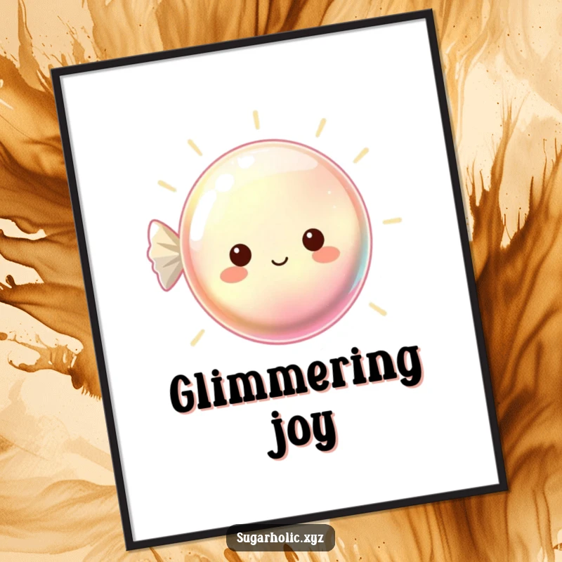 Funny poster featuring a beaming, shimmering hard candy, creating a vibrant and joyful decorative piece.