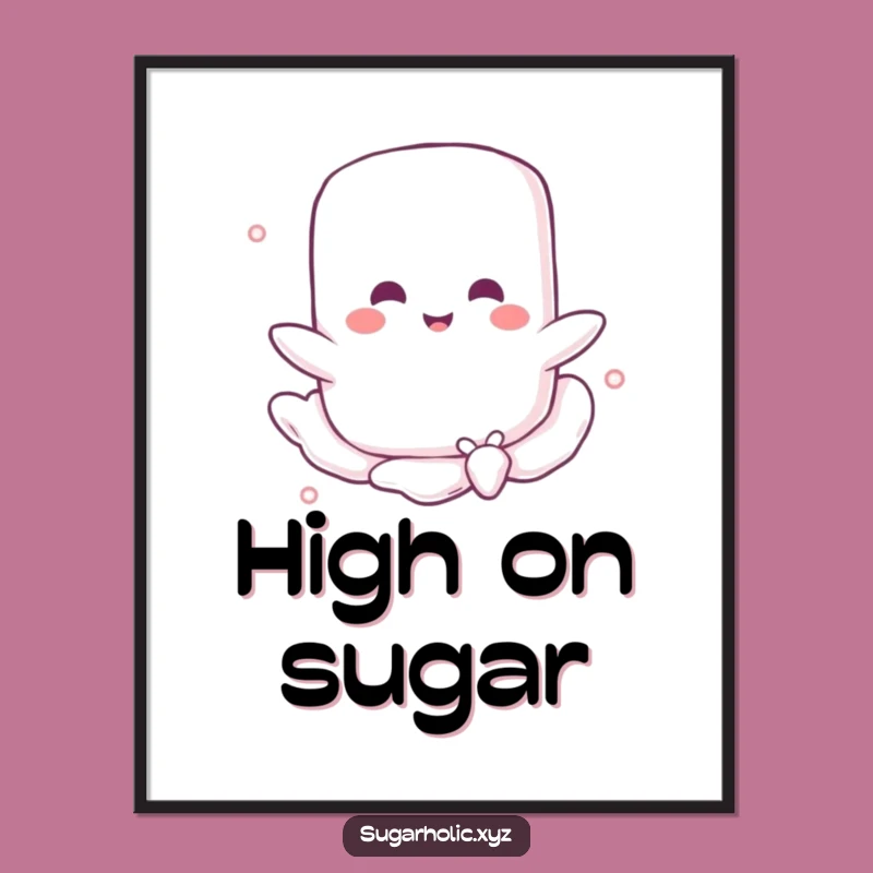 Funny Marshmallow Float Poster: Happy Sweet Character on Sugary Breeze Wall Art, Great Funny Gift