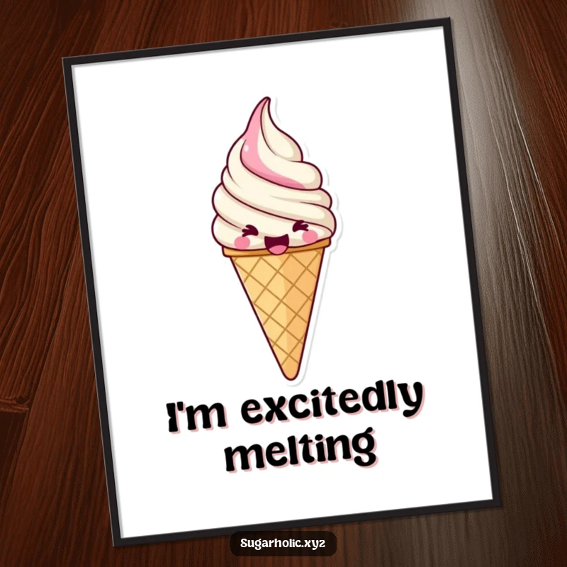 Funny jubilant ice cream cone poster with a swirl of pure excitement, bringing sweet joy and cool vibes to any room.