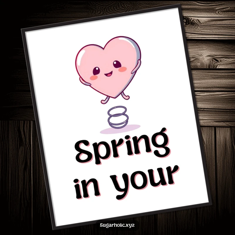 Funny Poster capturing a candy heart character energetically bouncing on a spring, celebrating pure joy and playful spirit.