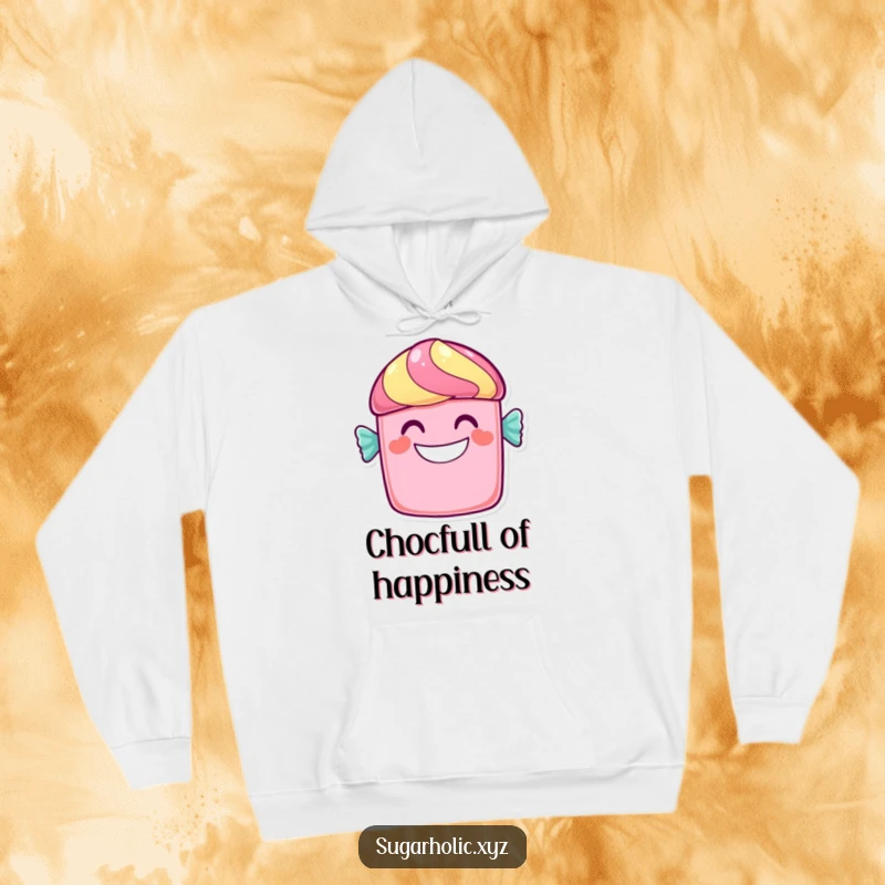 Funny candy bar hoodie featuring a cheerful character with a wide, sweet grin, perfect for staying cozy and happy.