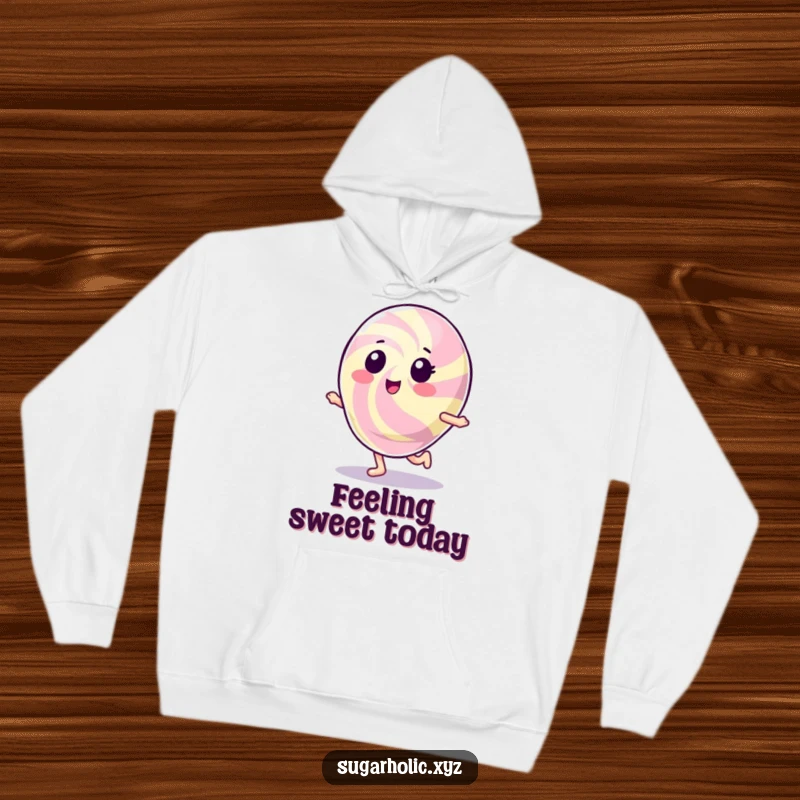 Funny Gumdrop Character Hoodie: A sweet, shiny gumdrop doing a happy hop, perfect for cozy, cheerful wear.