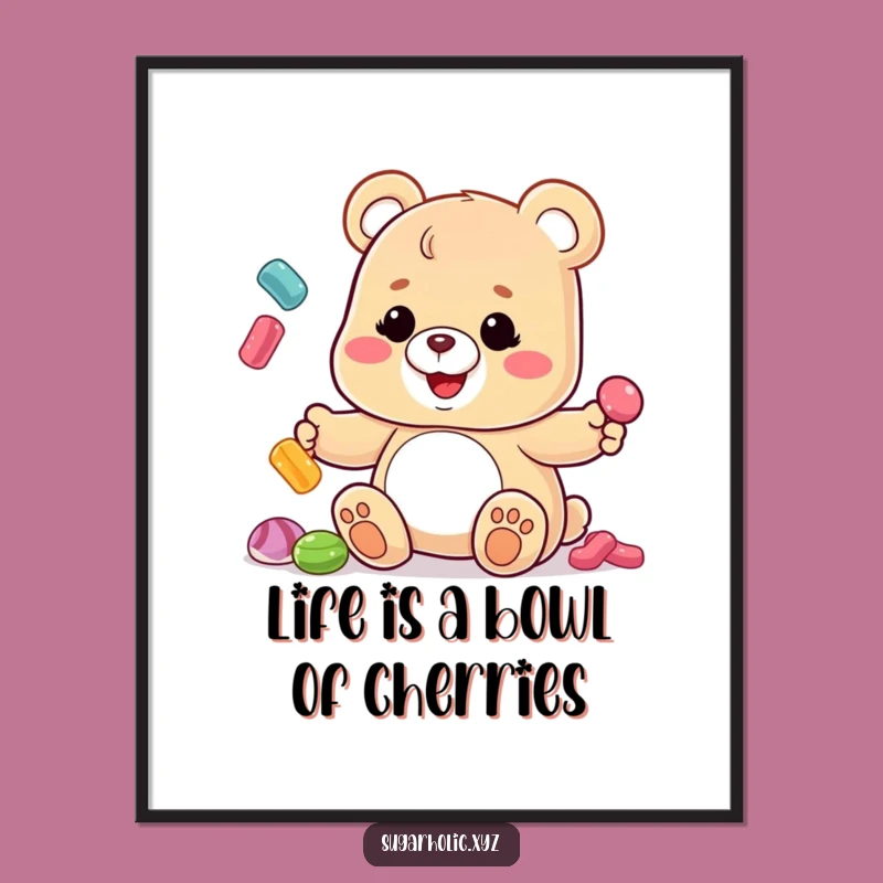 Free Printable Gummy Bear Art: Silly Juggling Candies for Funny Downloadable Room Decor