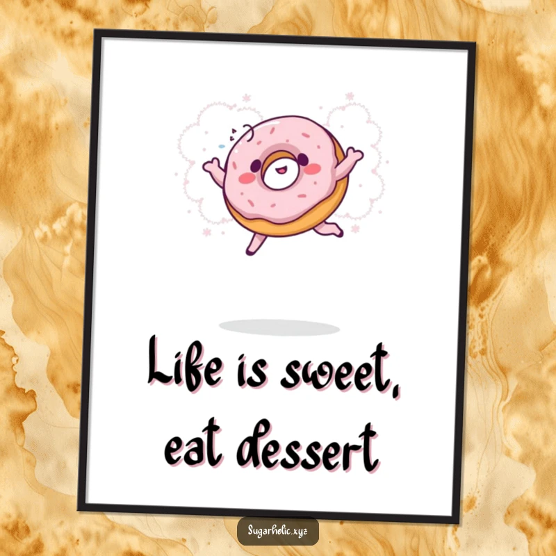 Funny Free Printable Wall Art: A giggling donut leaping through sweet powder, bringing joyful vibes to your decor.