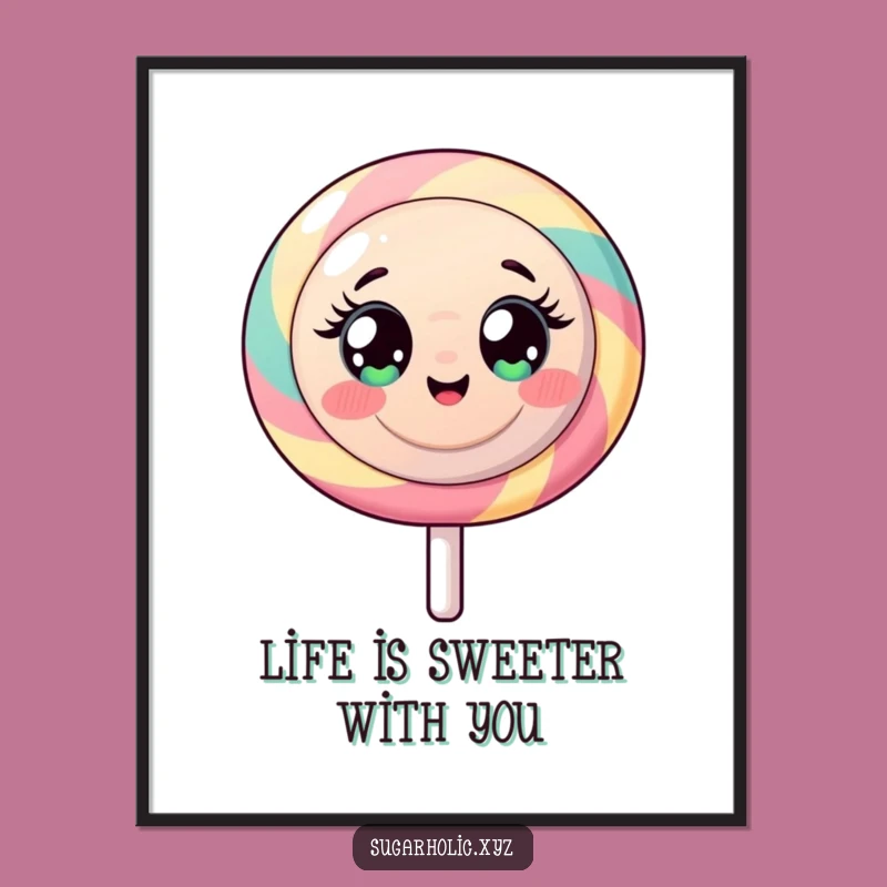 Free Printable Wall Art: Sugary Energy Lollipop Character, Funny Downloadable Home Decor
