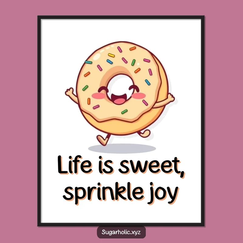 Funny Free Printable Wall Art: Hopping Donut Sprinkles Downloadable Sweet Decor