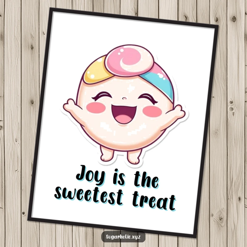 Funny free printable wall art of a happy candy character bursting with a delighted expression, embodying pure joy.