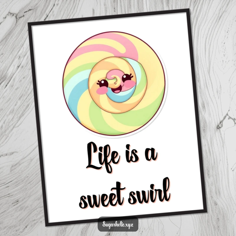 Funny Free Printable Wall Art: A delighted candy swirl with a mischievous smile, adding vibrant fun to your wall.